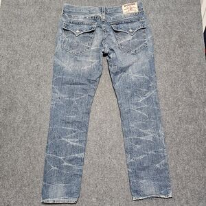 True Religion Jeans Mens 36x33 Slim Straight Flap Pockets Lightning Whiskered